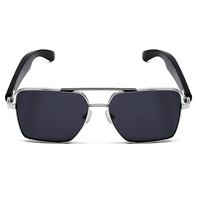 GT30 Smart Audio Glasses Hall Automatic Switch Metal Spring Hinge Stainless Steel Frame Sunglasses - Silver Frame / Black Lens