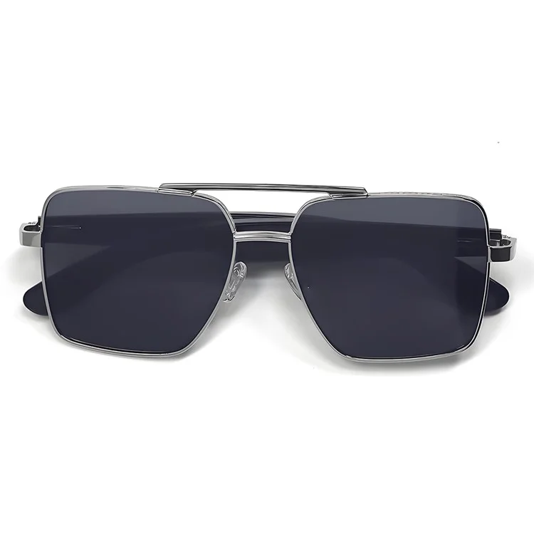 GT30 Smart Audio Glasses Hall Automatic Switch Metal Spring Hinge Stainless Steel Frame Sunglasses - Silver Frame / Black Lens