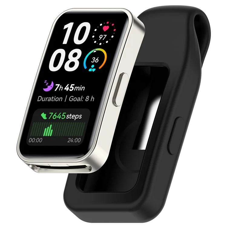 For Huawei Band 10 / 9 / 8 Clip Buckle Replacement Case Smart Watch Silicone Cover - Black