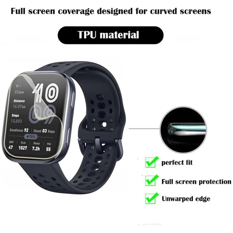 3 Pièces Pour Huami Amazfit Bip 6 Protection d'Écran en TPU Anti-Rayures Transparent Hydrogel Film
