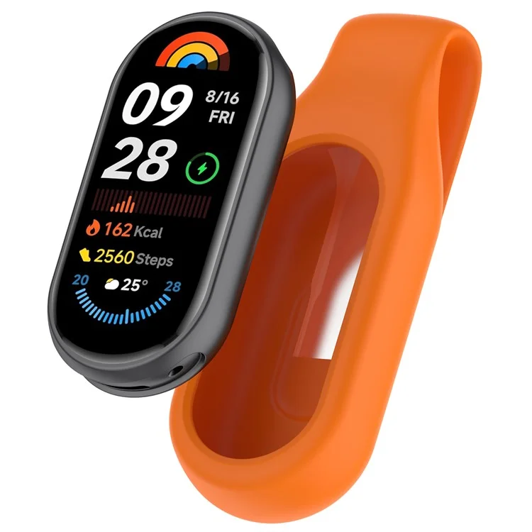 Pour Xiaomi Smart Band 10 / 9 / 8 Étui de Remplacement à Clip et Boucle, Housse en Silicone pour Montre Connectée avec Support de Rangement - Orange