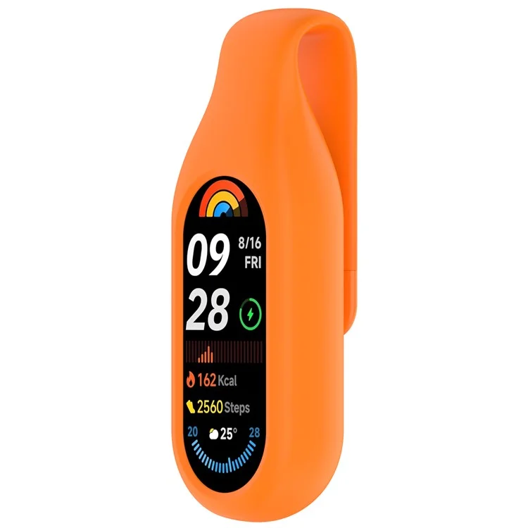 Pour Xiaomi Smart Band 10 / 9 / 8 Étui de Remplacement à Clip et Boucle, Housse en Silicone pour Montre Connectée avec Support de Rangement - Orange