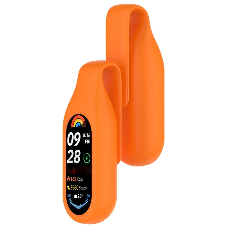 Pour Xiaomi Smart Band 10 / 9 / 8 Étui de Remplacement à Clip et Boucle, Housse en Silicone pour Montre Connectée avec Support de Rangement - Orange
