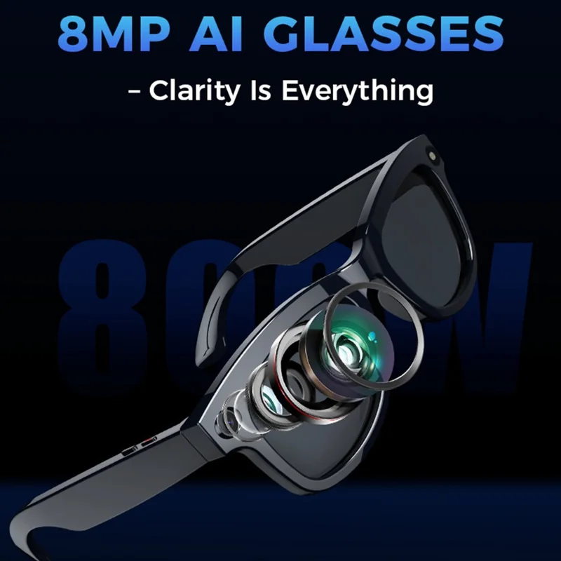 M01pro Smart AI 8MP Camera Glasses Waterproof Real-Time Translation Voice Call Music Glasses - Sunglasses