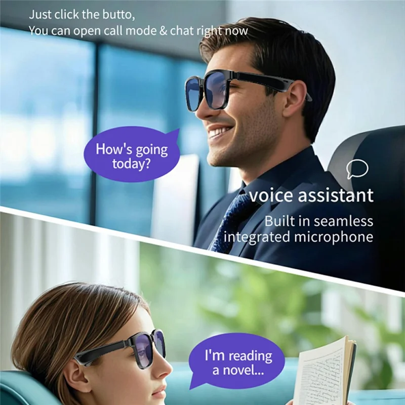 J20E Smart Glasses with Microphone Music Playback Voice Assistant Enabled IPX4 Waterproof - Sunglasses