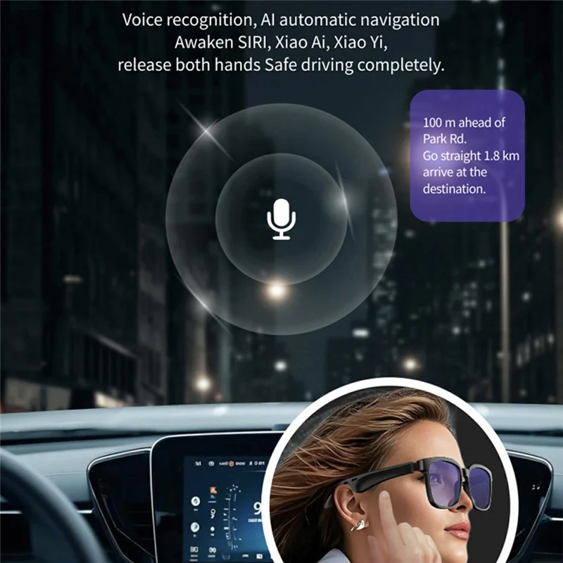 J20E Smart Glasses with Microphone Music Playback Voice Assistant Enabled IPX4 Waterproof - Sunglasses