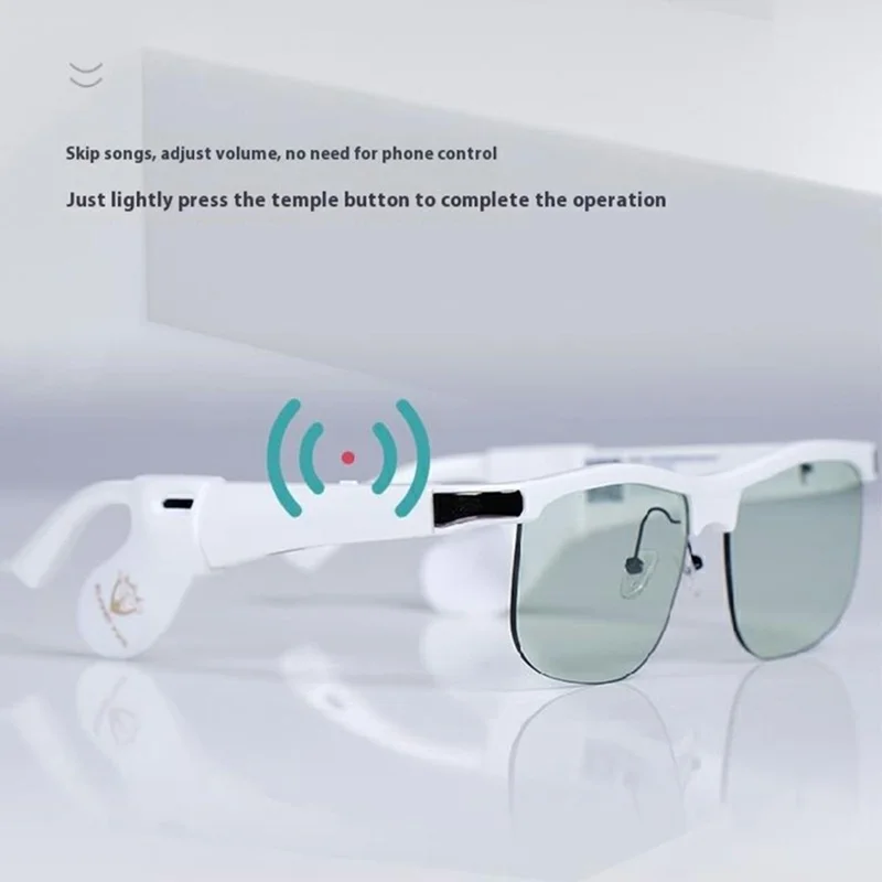 KRETA J21 Pro Smart Glasses Bluetooth-compatible Audio Open Ear Headphones Anti-Blue Light Anti-UV Lens - White
