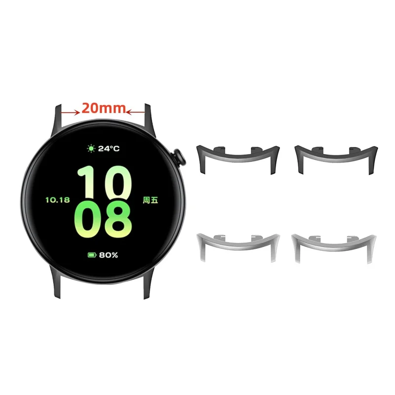1 Paar Honor Watch Fit Metall-Uhrenband-Verbinder Adapter 20mm Innendurchmesser - Schwarz
