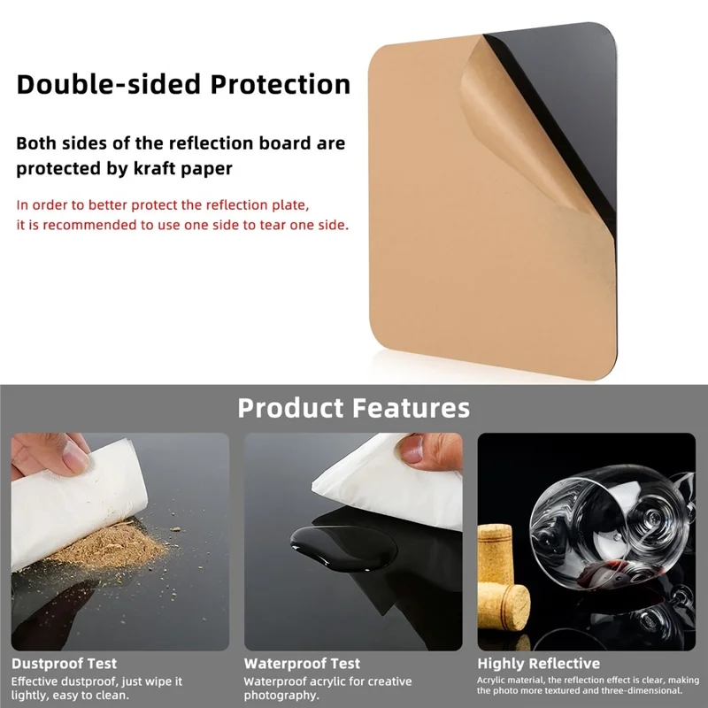 PULUZ PU5330 30cm Acrylic Reflection Board for Product Photography High Reflective Backdrop - Black