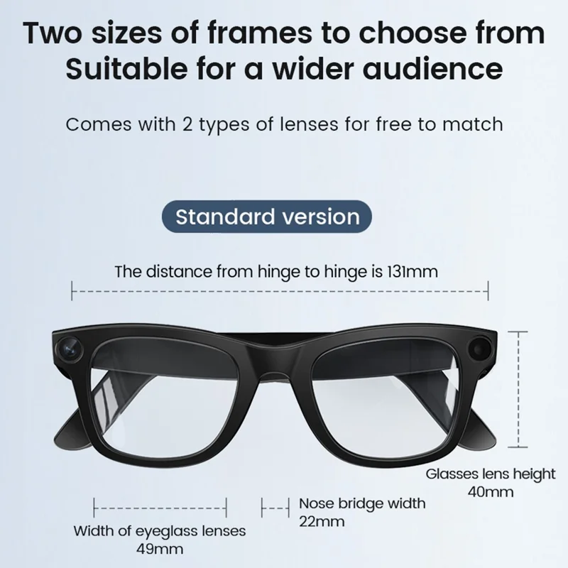 Lunettes intelligentes E02 pour la photographie Appareil photo 8 MP Stabilisation d'image Reconnaissance d'image IA Traduction IA avec double objectif - E02S / 131 mm