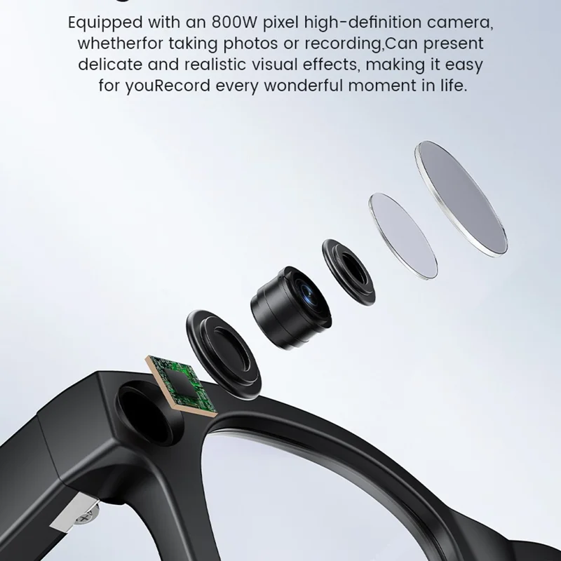 Lunettes intelligentes E02 pour la photographie Appareil photo 8 MP Stabilisation d'image Reconnaissance d'image IA Traduction IA avec double objectif - E02S / 131 mm