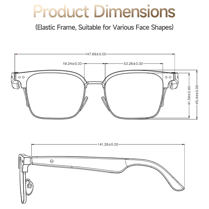 W100D AI BT Audio Smart Glasses Real-Time Translation / Voice Assistant / Music Playback - Anti Blue-Ray