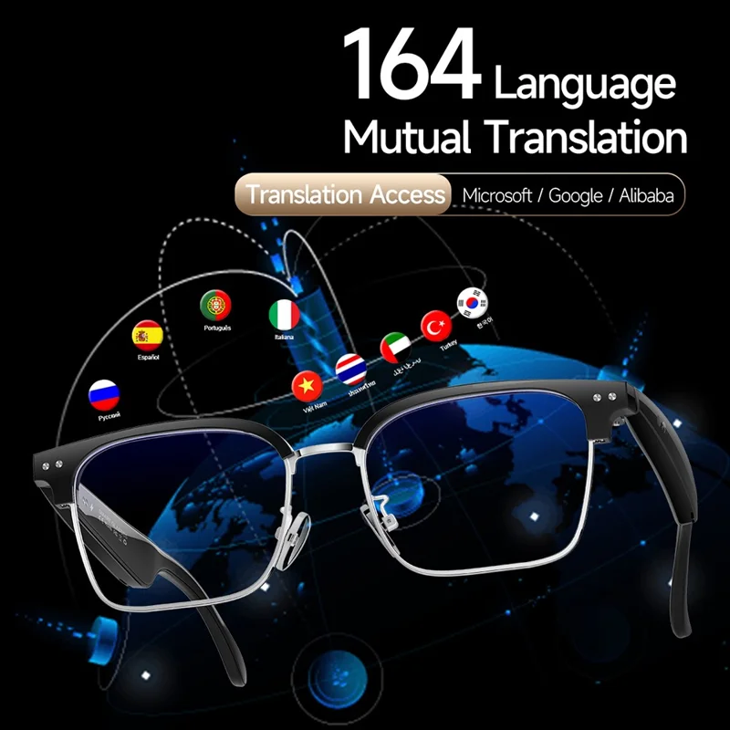 W100D AI BT Audio Smart Glasses Real-Time Translation / Voice Assistant / Music Playback - Anti Blue-Ray
