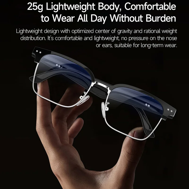 W100D AI BT Audio Smart Glasses Real-Time Translation / Voice Assistant / Music Playback - Anti Blue-Ray