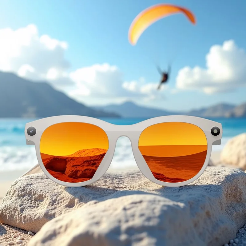 M88 AI Smart Glasses 2MP Camera HD Video Opname Bluetooth-compatibele Bril Ingebouwde LED-zaklamp - Wit+Rode Gecoate Lens