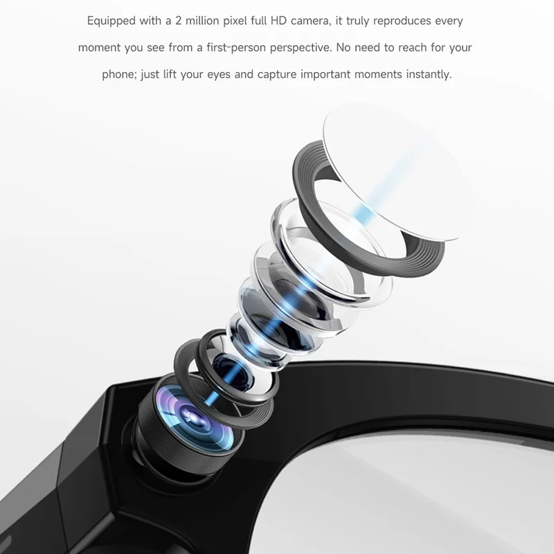 M88 AI Smart Glasses 2MP Camera HD Video Opname Bluetooth-compatibele Bril Ingebouwde LED-zaklamp - Wit+Rode Gecoate Lens