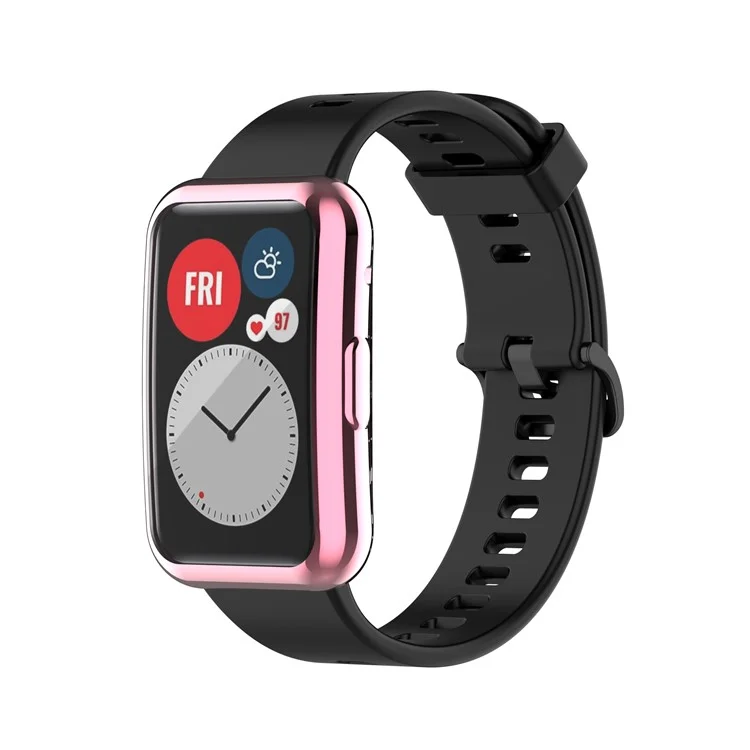 Capa Protetora Toda Revestida em Eletrodepósito de TPU para Huawei Watch Fit TIA-B09 - Rosa