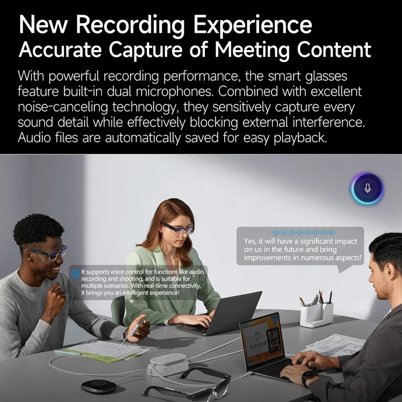 W630 AI Slim Smarte Videoweergavebril voor iPhone / Android Vertaling Waterdicht Foto's Maken Voice-activated - Fotocromatische Bril