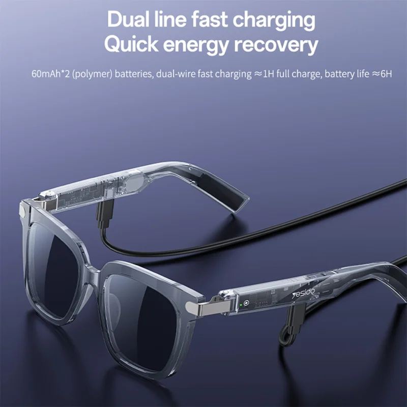 YESIDO IO41 IP54 Waterproof Smart Bluetooth-Compatible Glasses HD Call Smart Audio Glasses Open-Ear Comfort