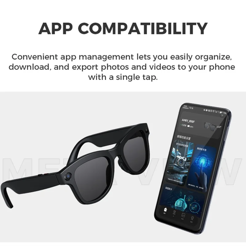 M01S Real Time Translation AI Smart Glasses Voice Call Music Playback Multi-function Eyeglasses - Black