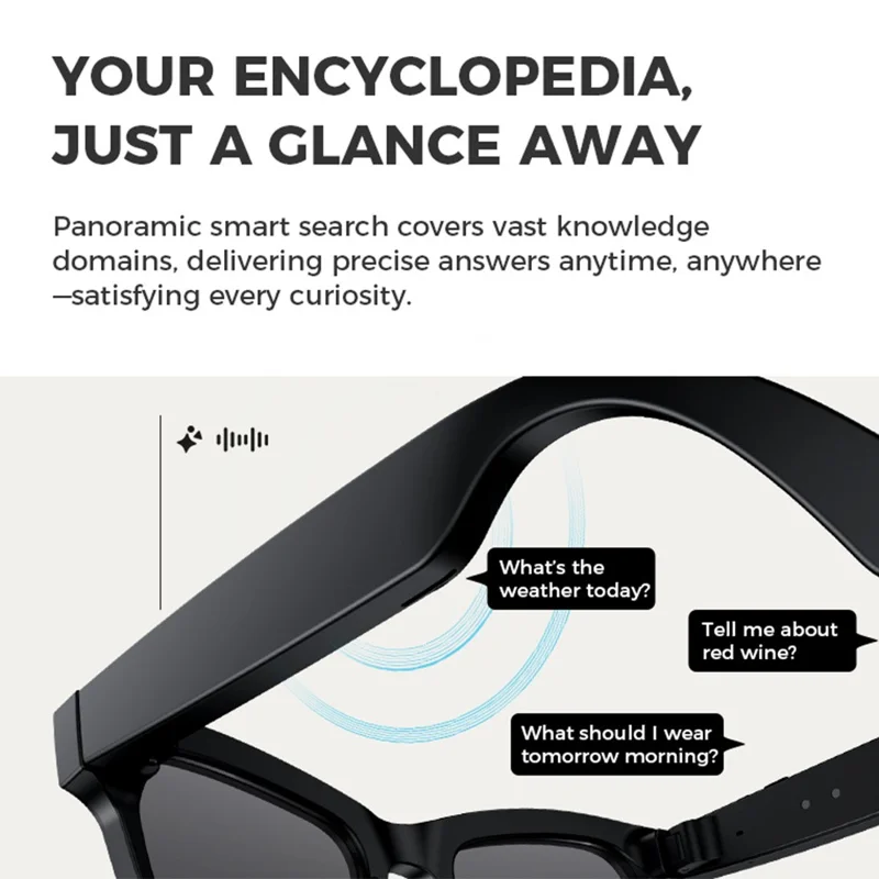 M01S Real Time Translation AI Smart Glasses Voice Call Music Playback Multi-function Eyeglasses - Black