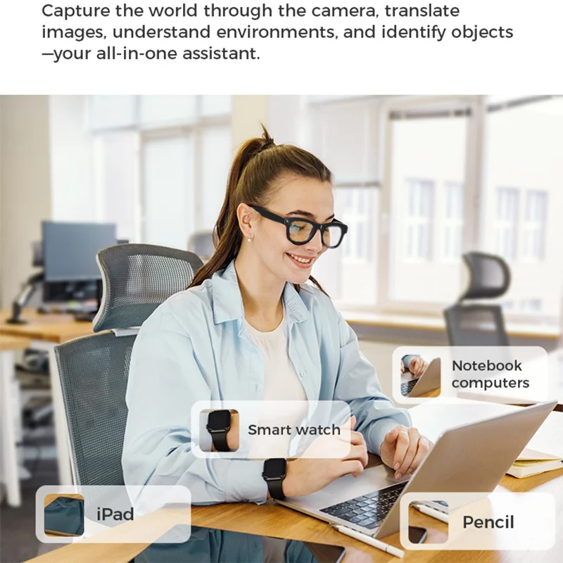 M01S Real Time Translation AI Smart Glasses Voice Call Music Playback Multi-function Eyeglasses - Black