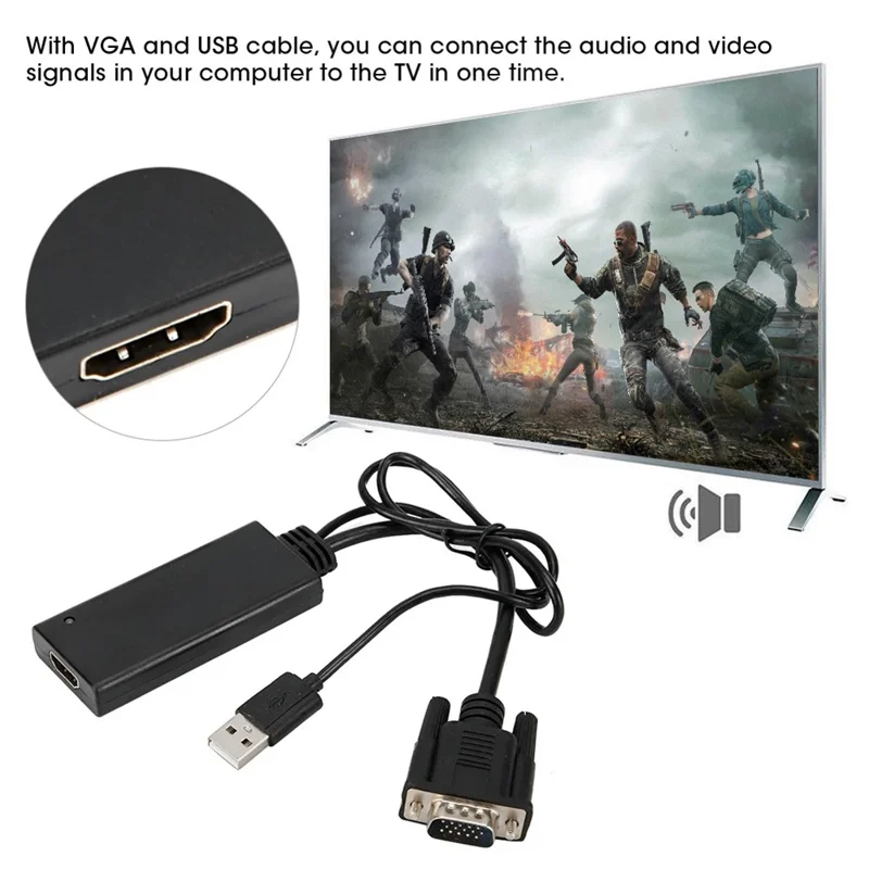 Convertisseur VGA + USB vers HD 1080P, adaptateur vidéo HD avec audio / Alimentation USB pour PC / Ordinateur portable / DVD / Console de jeux