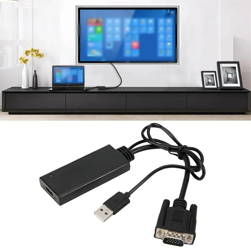 Convertisseur VGA + USB vers HD 1080P, adaptateur vidéo HD avec audio / Alimentation USB pour PC / Ordinateur portable / DVD / Console de jeux