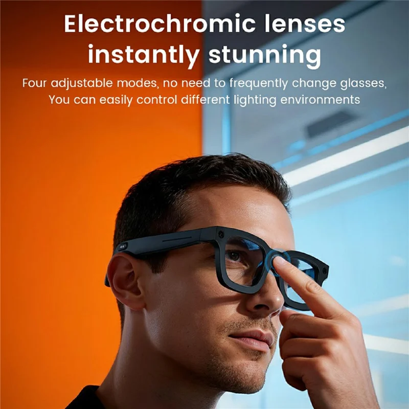 E02C AI Smart Glasses 8MP Camera with Anti Shake Photo Taking Object Recognition AI Translation - Black