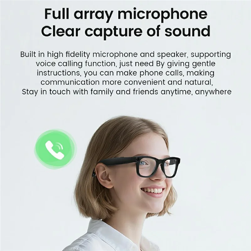 Lunettes intelligentes E03C avec caméra HD 8 MP, traduction IA et interprétation en temps réel, enregistrement photo et vidéo - Transparent