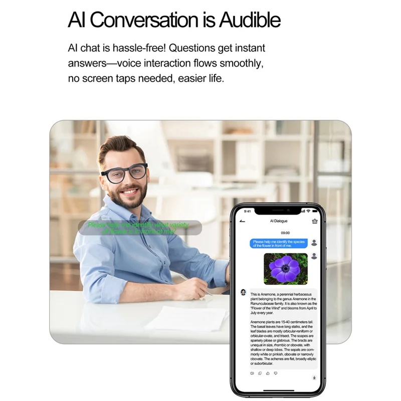 W611 Smart Glasses 8MP Camera AI Translation Glasses with WiFi  /  Touch Control  /  Dual Mic Noise Reduction - Anti Blue-Ray