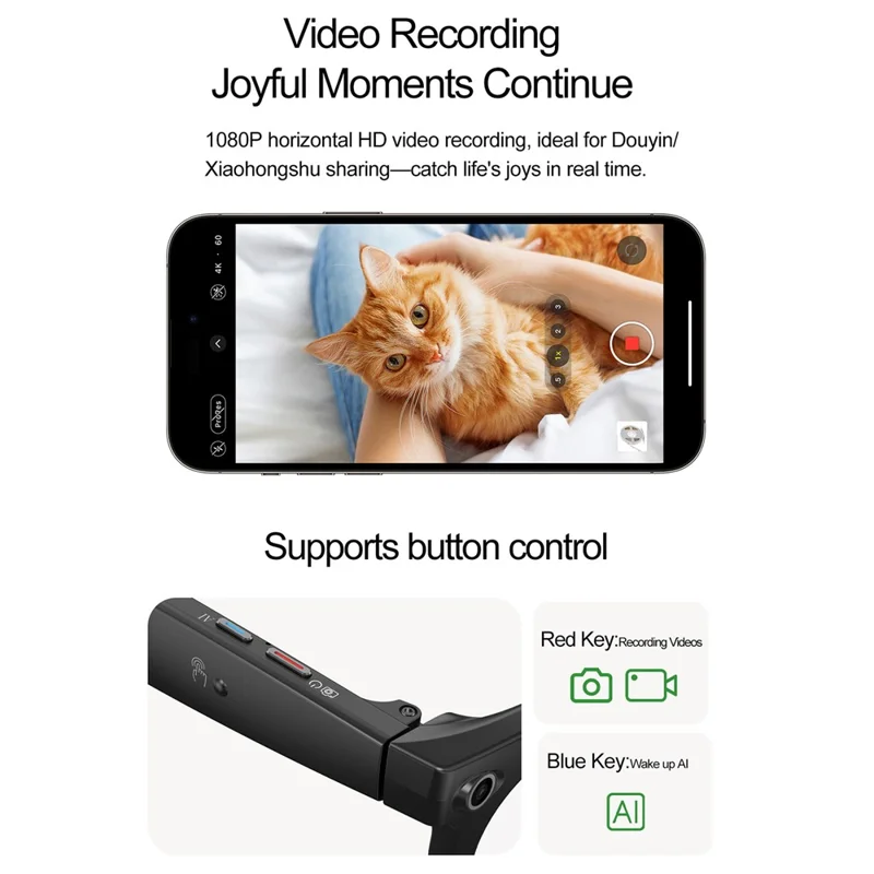 W611 Smart Glasses 8MP Camera AI Translation Glasses with WiFi  /  Touch Control  /  Dual Mic Noise Reduction - Discoloring