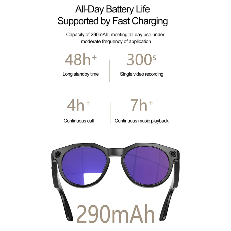 W611 Smart Glasses 8MP Camera AI Translation Glasses with WiFi  /  Touch Control  /  Dual Mic Noise Reduction - Discoloring