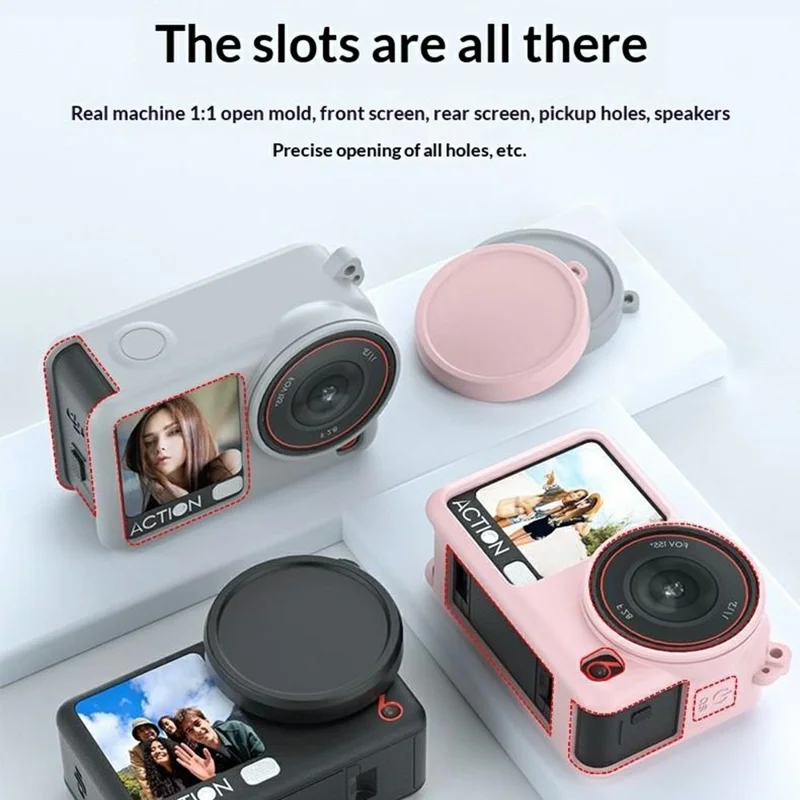 For DJI Osmo Action 6 Silicone Case Lens Cap Protective Cover Anti Drop Camera Accessory - Black