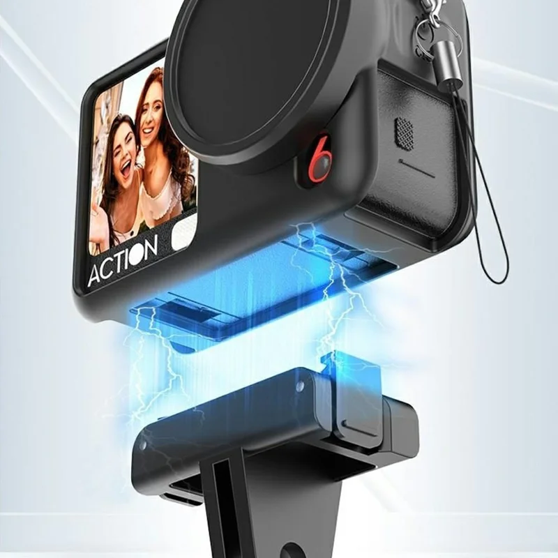 For DJI Osmo Action 6 Silicone Case Lens Cap Protective Cover Anti Drop Camera Accessory - Black