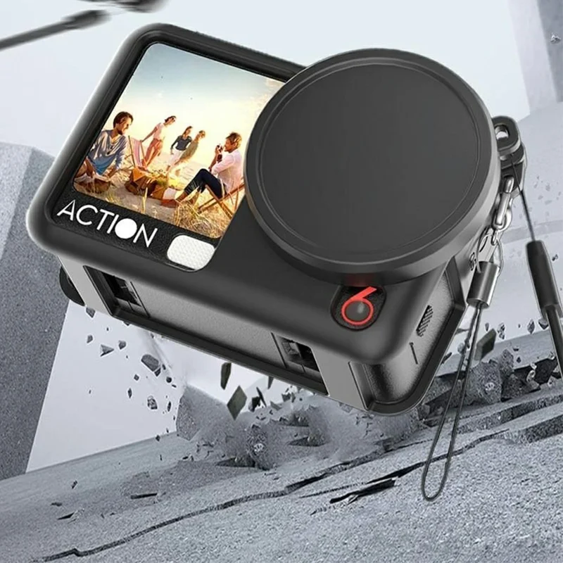 For DJI Osmo Action 6 Silicone Case Lens Cap Protective Cover Anti Drop Camera Accessory - Black