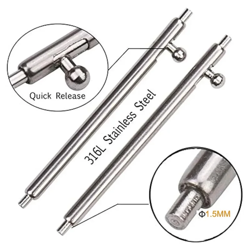 23mm 1 Paire de Ressorts de Montre en Acier Inoxydable + 1 Paire de Broches Droites à Démontage Rapide - Argent