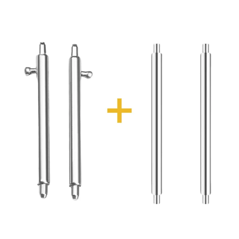 24mm 1 Pair Stainless Steel Watch Spring Bars + 1 Pair Quick Release Straight Pin Set Watch Band Connector - Silver