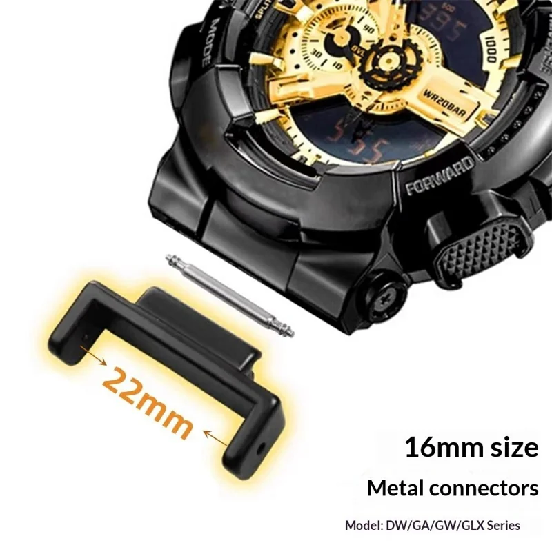 1 Pair 16mm to 22mm Metal Connector for Casio DW / GA / GW / GLX Series Watch Band Adapter - Black