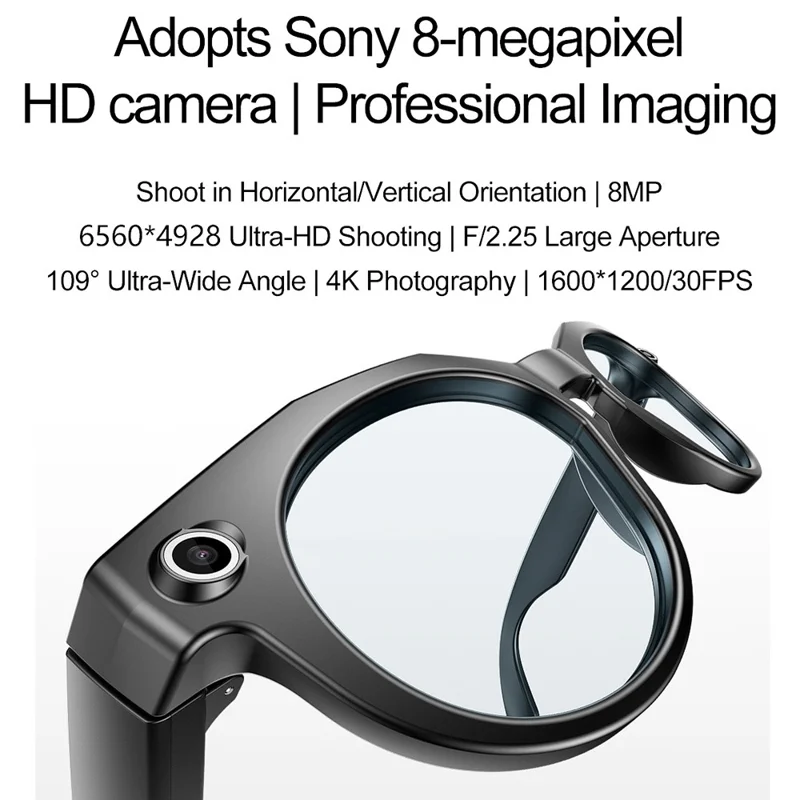 Lunettes intelligentes W611pro avec traduction en temps réel et Bluetooth, caméra portable avec enregistrement vidéo 4K - Blanc + Verres rouges