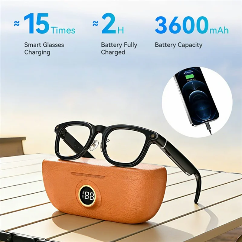 X01 Smart Glasses Camera AI Translation Video Recording Bluetooth-Compatible 5.3 Audio Voice Assistant Wearable Device - Black Frame / Photochromic Lenses / Brown Charging Case