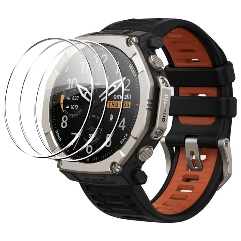 3 pièces pour Huami Amazfit T-Rex Ultra 2 protecteur d'écran en verre trempé film d'écran HD clair pour montre - transparent