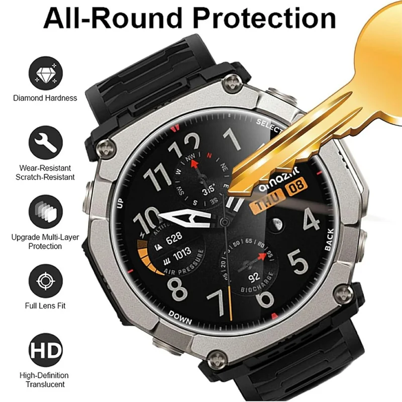 3 pièces pour Huami Amazfit T-Rex Ultra 2 protecteur d'écran en verre trempé film d'écran HD clair pour montre - transparent