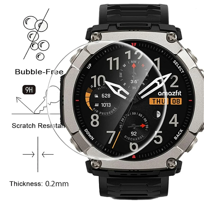 3 pièces pour Huami Amazfit T-Rex Ultra 2 protecteur d'écran en verre trempé film d'écran HD clair pour montre - transparent