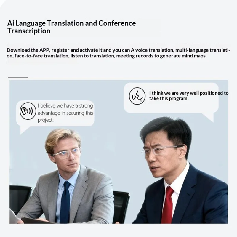 KRETA E01 Gafas Inteligentes Traductor AI Montura Ultraligera de Titanio Auriculares Bluetooth Gafas Inteligentes - Negro Azul