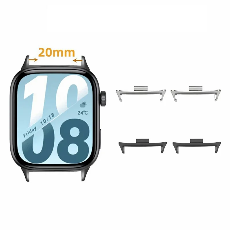 1 Pair for Honor Watch X5i 20mm Metal Watch Band Connector Quick Release Spring Bar Adapter - Black