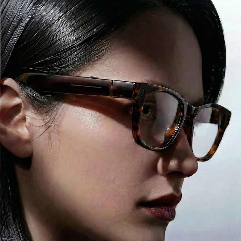 E06D AI Smart Glasses 13MP Camera 1080P Recording Voice Assistant Translation D-Shape Frame Eyeglasses for Photography - Black
