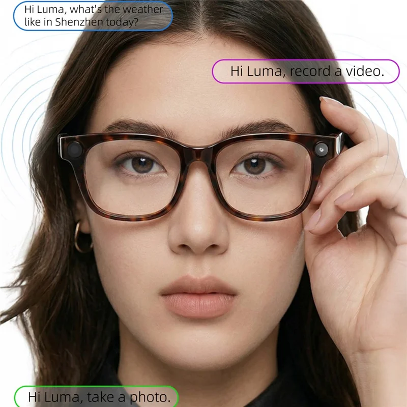 E06D AI Smart Glasses 13MP Camera 1080P Recording Voice Assistant Translation D-Shape Frame Eyeglasses for Photography - Black