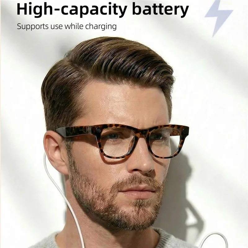 E06D AI Smart Glasses 13MP Camera 1080P Recording Voice Assistant Translation D-Shape Frame Eyeglasses for Photography - Black