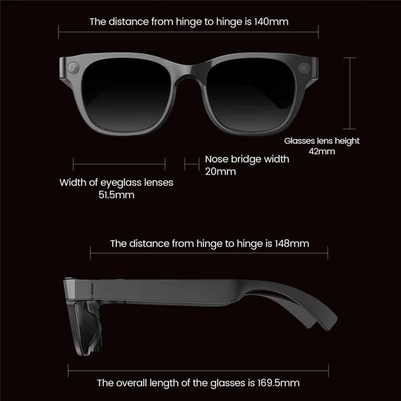 E06S AI Smart Glasses 13MP Camera Real-time Translation Voice Control Music Touchpad Eyeglasses for Office Meeting - Grey